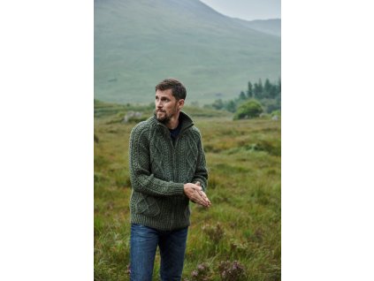 Irský ručně pletený svetr Aran Cardigan se zapínáním na zip - S156/131