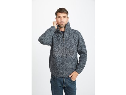 Irský ručně pletený svetr Aran Cardigan se zapínáním na zip - S156/672
