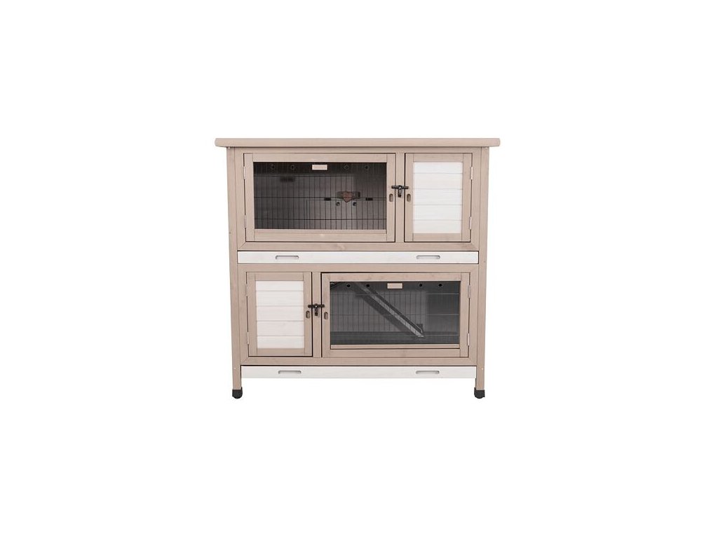 NATURA Kaninchenstall mit Wärmedämmung, 2 Etagen, 116 x 113 x 65 cm, grau