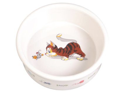 Weiße Keramikschale, Katzen- und Mausmotiv, 200 ml/11 cm