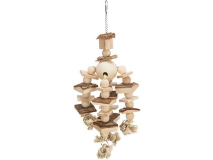 Hanging toy with various colors. cubes and balls on knots