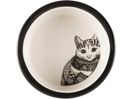 Ceramic bowl Zentangle for cats 0.3l/12 cm white/black