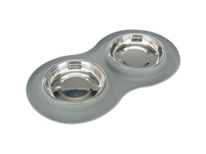 Set of low stainless steel bowls in silicone placemat, 2 × 0.3 l/ø 16 cm/47 × 3 × 26 cm, gray - SALE