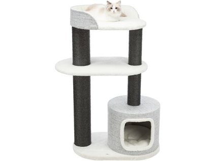 XXL scratching post CARA, 2 levels, cocoon, 128 cm, white/brown