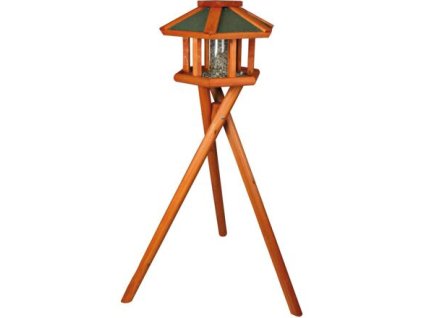 NATURA outdoor feeder with canopy and silo, on tripod 1.40 m, 50 x 34 cm, pine wood, brown