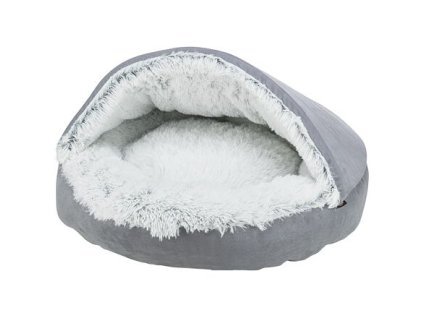 HARVEY plyšová jeskyně s hebkým vlasem, šedá/bílo-černá (Provedení ø 70 cm)