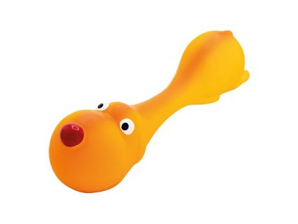 Lying dog - dumbbell shape, with sound, 22 cm, latex, orange, HipHop