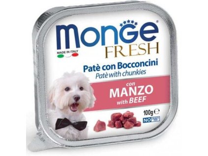 MONGE FRESH - Pastete und Stücke mit Rindfleisch 100 g für Hunde
