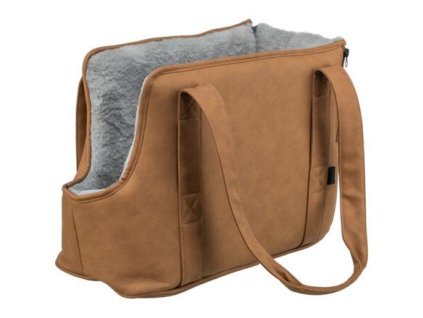 Transporttasche EVELYN, 40 x 30 x 20 cm, bis 5 kg, Kunstleder, Plüsch, braun/grau