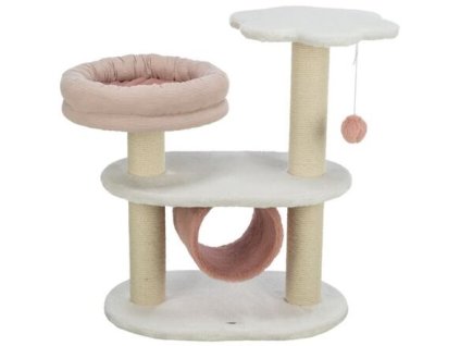 ISABELLA scratching post, 70 cm, oval base, 2 tiers, tunnel, bed, white/antique pink