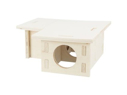 L-shaped wooden house for rodents, 3 chambers