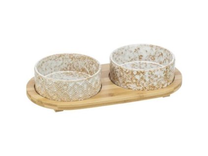 Set misek v bambusovém stojanu, bílá/světlehnědá (Provedení 2 × 0,8 l/ ø 16 cm/ 39 x 8 x 20 cm)