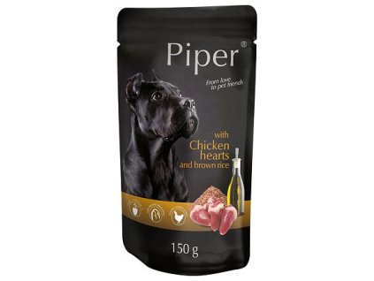 PIPER s kuřecími srdíčky a hnědou rýží, kapsička pro psy 150 g