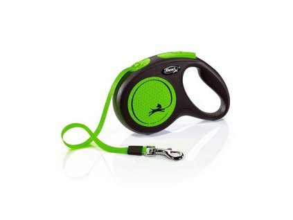 Flexi New Neon pásek, zelená (Provedení M: délka 5 m, do 25 kg)