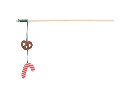 Weihnachtsstab für Katzen 48 cm, mit Brezel/Lutscher, Rascheln, Holz/Polyester