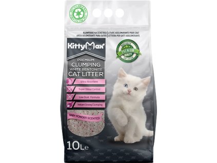 KITTYMAX hrudkující, bezprašný bílý bentonit BABY POWDER  10 l