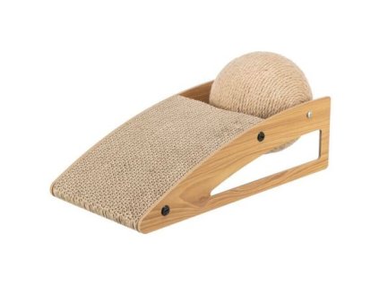 Škrabací rampa s míčem, 40 × 17 × 20 cm, dřevo/karton/sisal