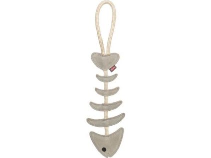 FishBone - rybí kost na laně, 43 cm, hračka pro psy, 100% pravá kůže/lano, šedá