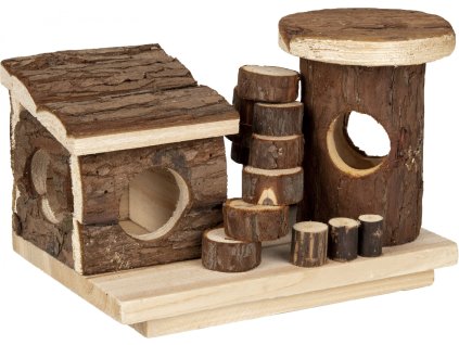 Flamingo Prolezacka pro hlodavce ve tvaru domecku drevena 21x15x13cm 0303202110293886877
