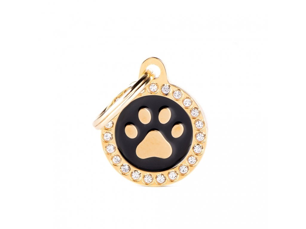 0031109 glam gold paw black circle strass id tag