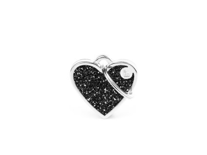 shine small black glitter heart id tag