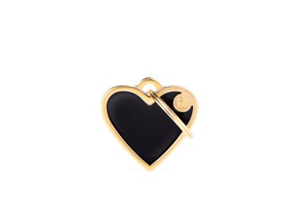 basic handmade small black satin gold heart id tag