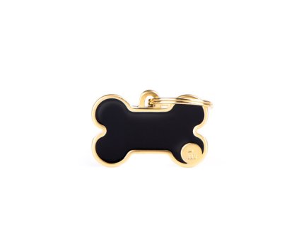 basic handmade small black satin gold bone id tag