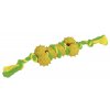 Gumová kost s provazem hračka pro psy, zelená/žlutá