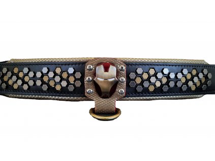 Kožený obojek Iron Man s kovovým logem