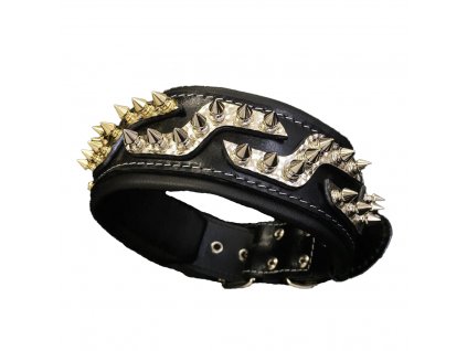 Kožený obojek s hroty ve zlaté a stříbrné barvě