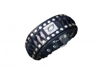 Kožený obojek Steampunk s hadím vzorem