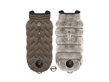 Oboustranná bunda pro psy Milk & Pepper – kožešina taupe a hnědý prošívaný polyester