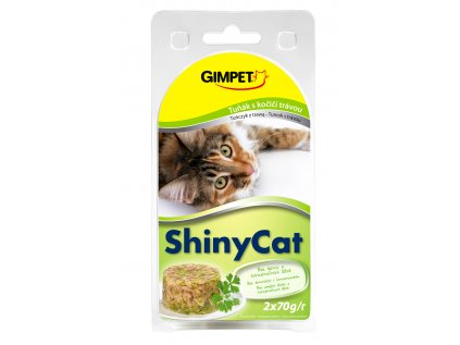 ShinyCat konzerva tuňák+kočičí tráva 2x70g
