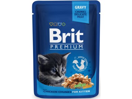 Kapsička Brit Cat Premium Pouches kuřecí kousky pro koťata 100g