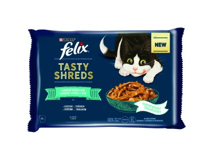 Kapsička FELIX TASTY SHREDS Multipack losos a tuňák ve šťávě 4x80 g