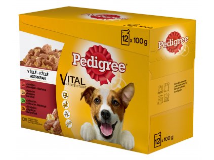 Pedigree kapsička 12 pack v ŽELÉ : s hovězím & s kuřecím & s jehněčím & s drůbežím 1200g (expirace: 31.7.2024)