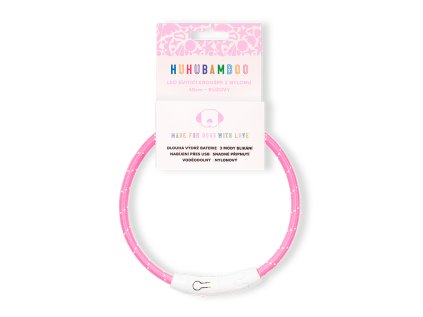 Huhubamboo LED svítící obojek z nylonu růžový 45 cm