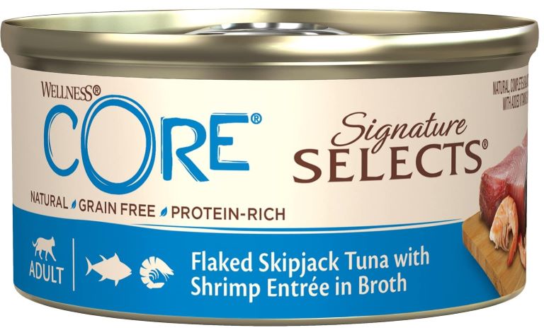 Wellness CORE Signature Selects Flaked Skipjack Tuna with Shrimp Entrée in Broth 79 g