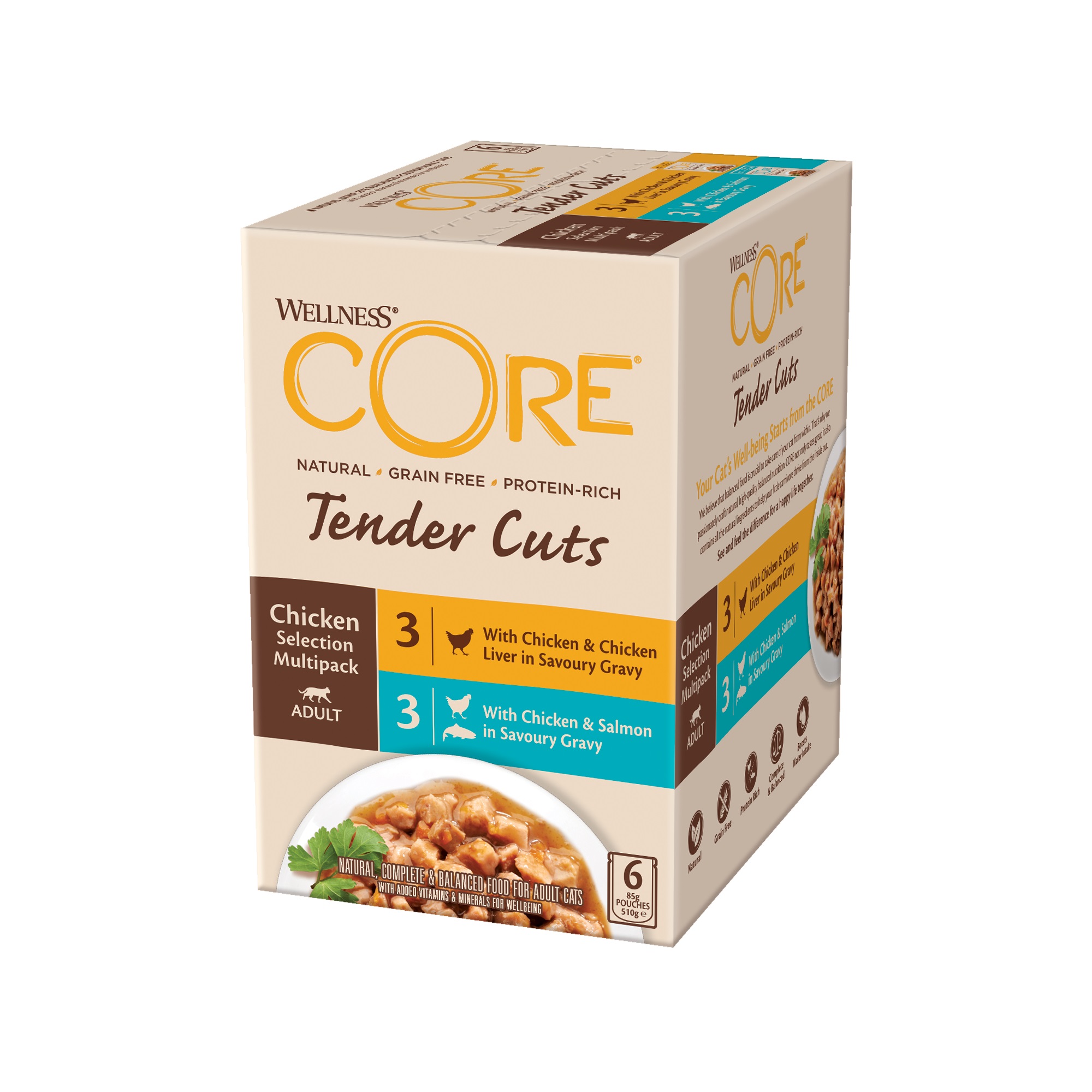 Levně Wellness CORE Tender Cuts Chicken Selection Multipack 6x85g