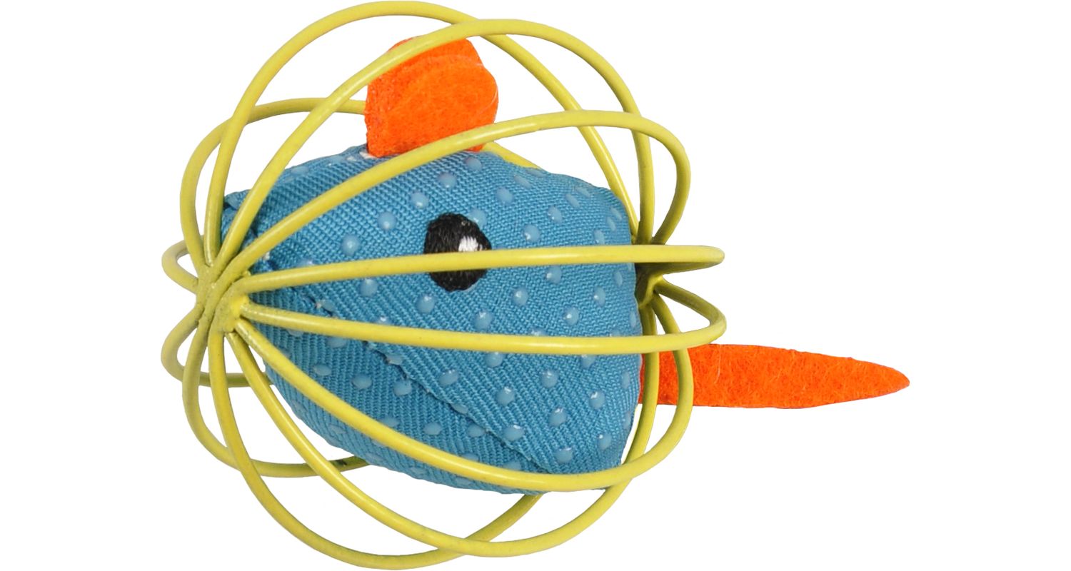 Flamingo hračka pro kočky myška v kleci 6cm