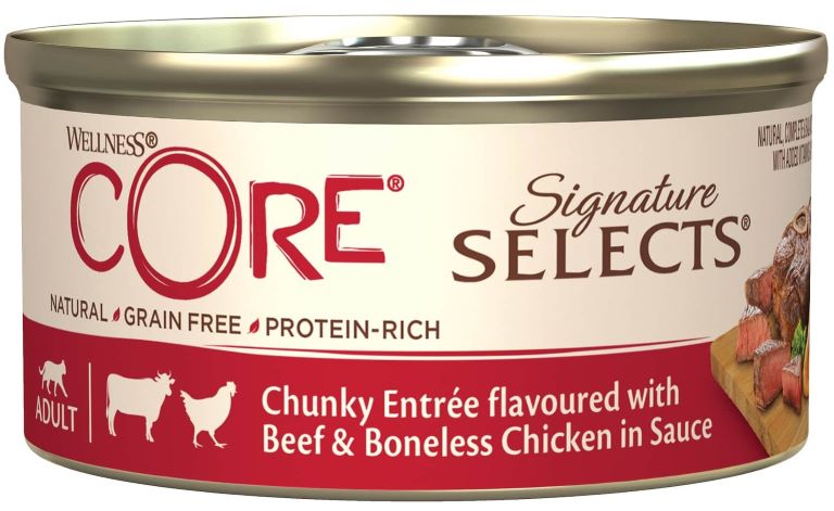 Wellness Core Konzerva Wellness Cat Sign. Selects Kousky hovězí & kuře v omáčce 79 g