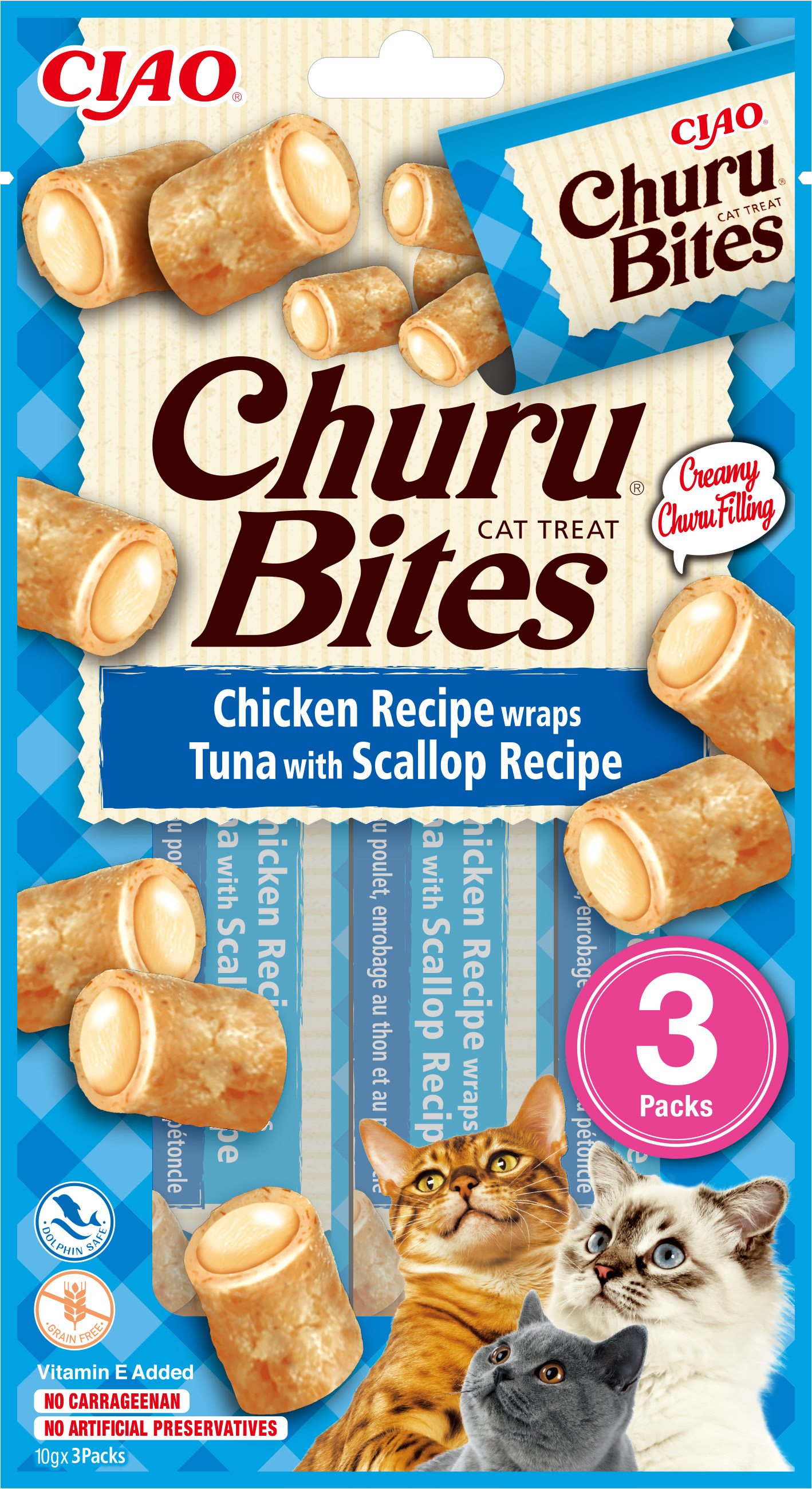 Churu cat pamlsek - kuře, tuňák a hřebenatky 30 g