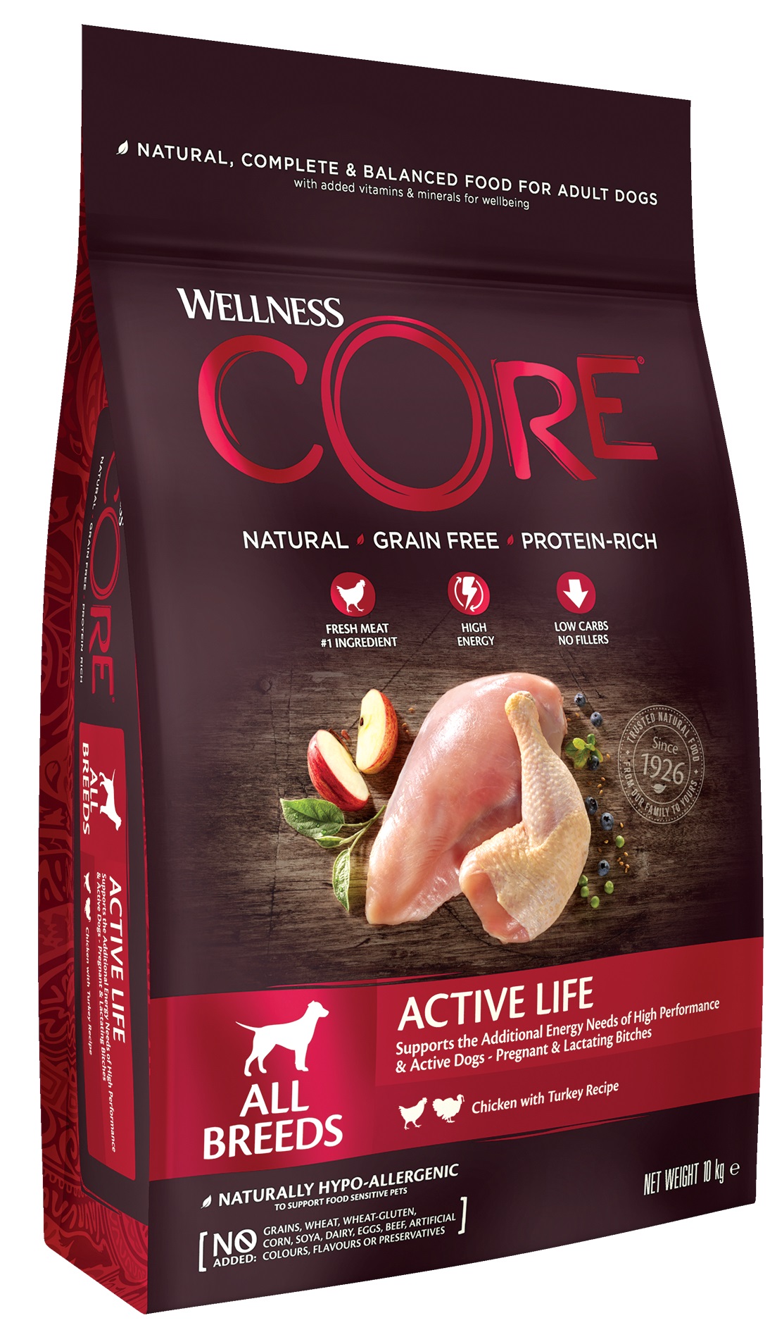 Wellness Core Dog Active Life All Breeds kuře a krůta 10 kg