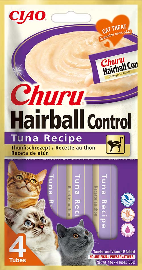 Churu Cat Hairball masové pyré - tuňák 4 x 14 g