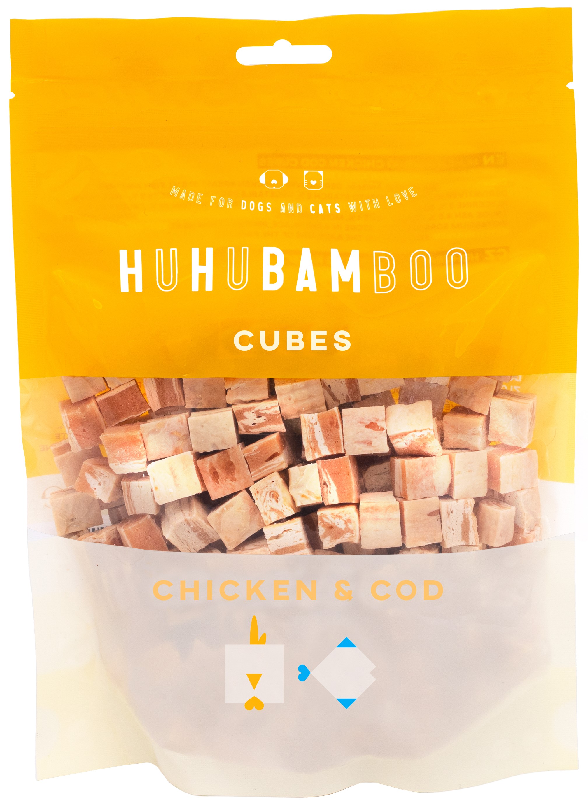 Huhubamboo kostky s kuřecím a treskou 250g