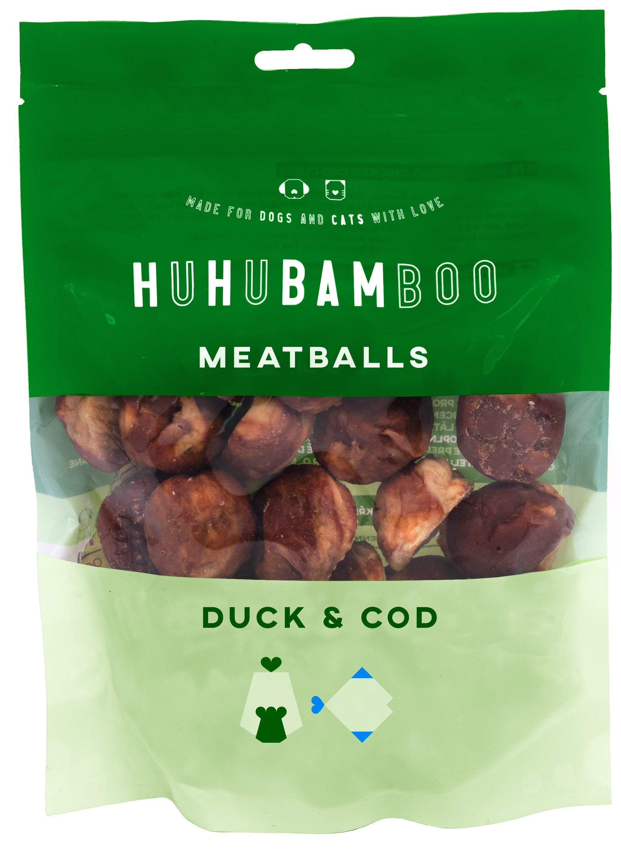 Huhubamboo masové koule s kachním a treskou 250g