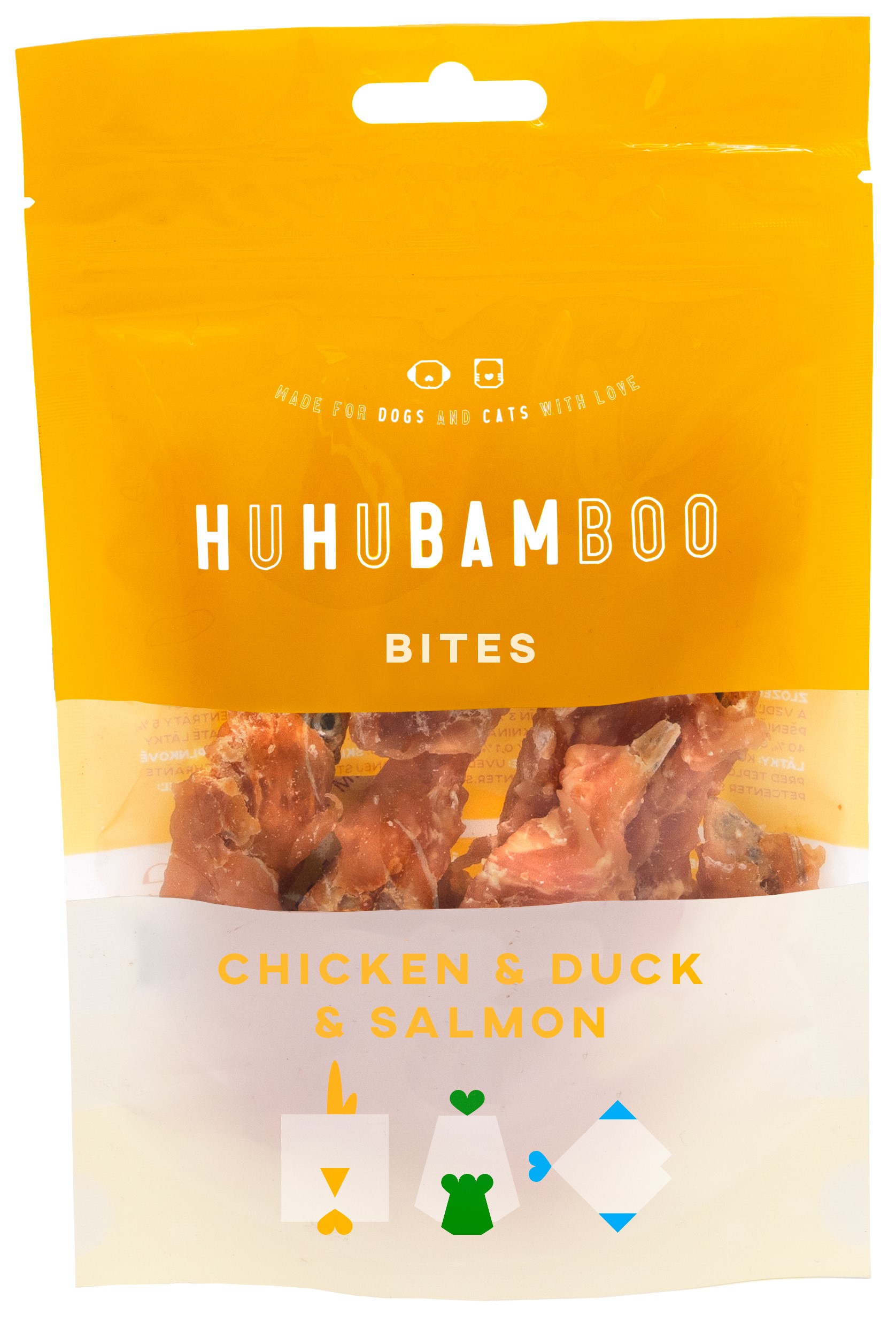 Huhubamboo kousky s kuřecím, kachním a lososem 75g