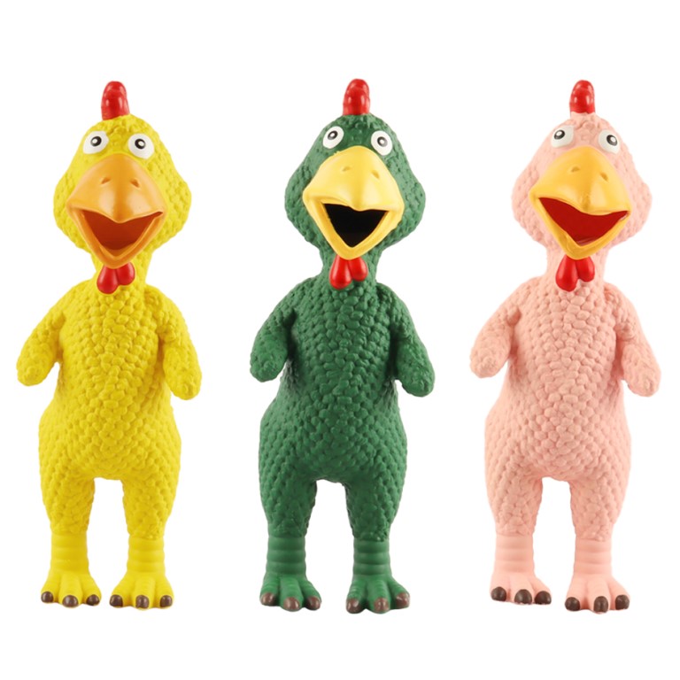 Huhubamboo pískací hračka pro psy latexové kuře mix barev 26cm