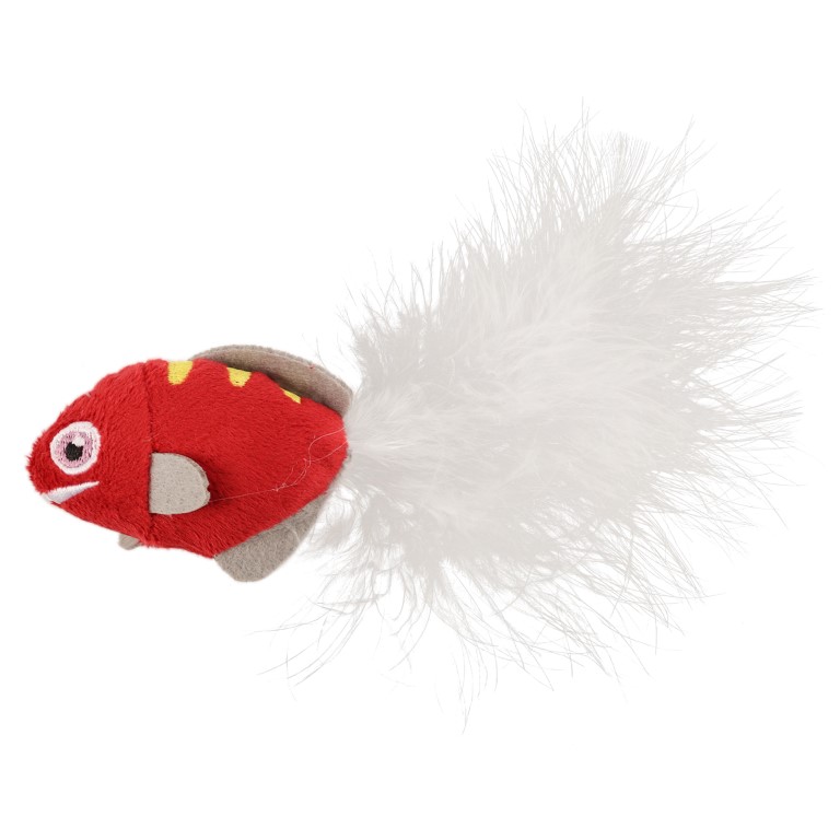 Huhubamboo hračka pro kočky - červená ryba s peřím