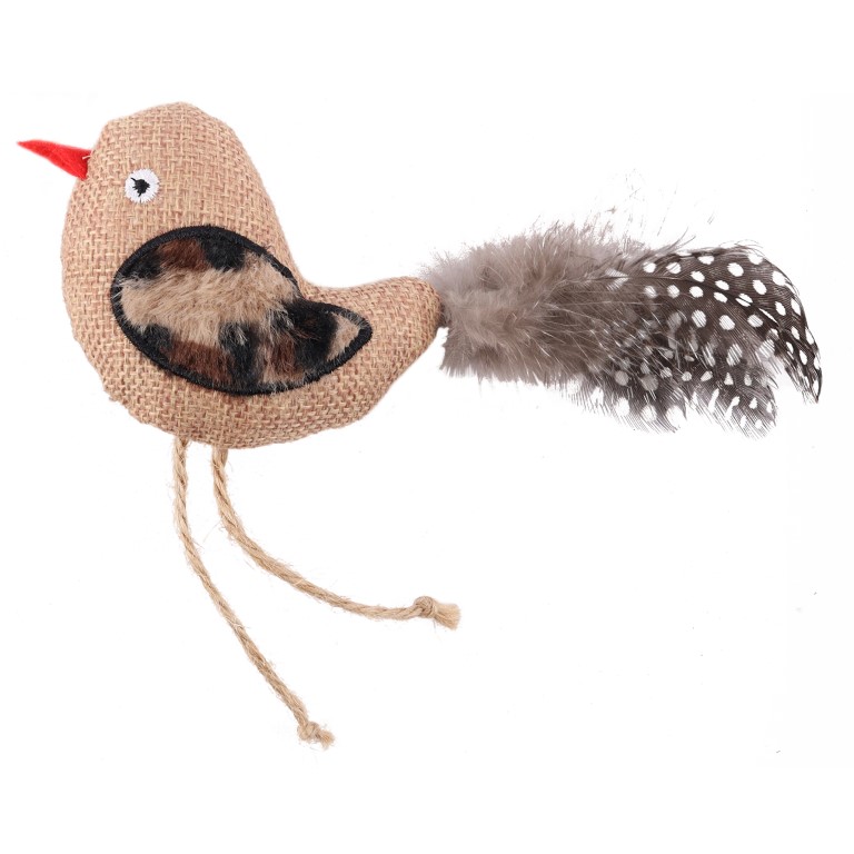 Huhubamboo hračka pro kočky - ptáček s peřím